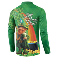 Happy Saint Patrick's Day Button Sweatshirt Cheerful Leprechaun Irish Harp