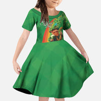Happy Saint Patrick's Day Family Matching Long Sleeve Bodycon Dress and Hawaiian Shirt Cheerful Leprechaun Irish Harp