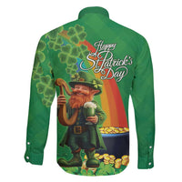 Happy Saint Patrick's Day Family Matching Long Sleeve Bodycon Dress and Hawaiian Shirt Cheerful Leprechaun Irish Harp
