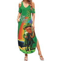 Happy Saint Patrick's Day Family Matching Summer Maxi Dress and Hawaiian Shirt Cheerful Leprechaun Irish Harp