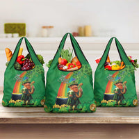 Happy Saint Patrick's Day Grocery Bag Cheerful Leprechaun Irish Harp
