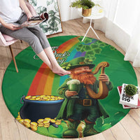 Happy Saint Patrick's Day Round Carpet Cheerful Leprechaun Irish Harp