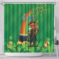 Happy Saint Patrick's Day Shower Curtain Cheerful Leprechaun Irish Harp