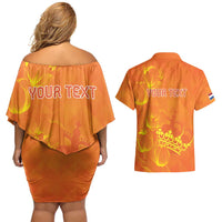 Personalized Netherlands Queen's Day Couples Matching Off Shoulder Short Dress and Hawaiian Shirt Koninginnedag Royal Crown