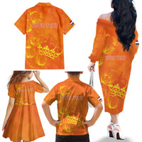 Personalized Netherlands Queen's Day Family Matching Off The Shoulder Long Sleeve Dress and Hawaiian Shirt Koninginnedag Royal Crown