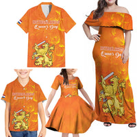 Personalized Netherlands Queen's Day Family Matching Off Shoulder Maxi Dress and Hawaiian Shirt Koninginnedag Royal Crown