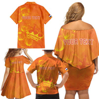 Personalized Netherlands Queen's Day Family Matching Off Shoulder Short Dress and Hawaiian Shirt Koninginnedag Royal Crown