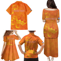 Personalized Netherlands Queen's Day Family Matching Puletasi and Hawaiian Shirt Koninginnedag Royal Crown