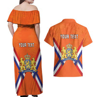 Personalized Netherlands King's Day Couples Matching Off Shoulder Maxi Dress and Hawaiian Shirt Koningsdag Lion King With Crown