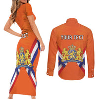 Personalized Netherlands King's Day Couples Matching Short Sleeve Bodycon Dress and Long Sleeve Button Shirt Koningsdag Lion King With Crown