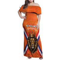 Personalized Netherlands King's Day Family Matching Off Shoulder Maxi Dress and Hawaiian Shirt Koningsdag Lion King With Crown