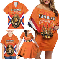 Personalized Netherlands King's Day Family Matching Off Shoulder Short Dress and Hawaiian Shirt Koningsdag Lion King With Crown
