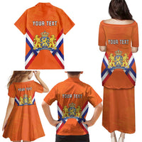 Personalized Netherlands King's Day Family Matching Puletasi and Hawaiian Shirt Koningsdag Lion King With Crown