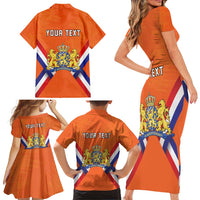 Personalized Netherlands King's Day Family Matching Short Sleeve Bodycon Dress and Hawaiian Shirt Koningsdag Lion King With Crown