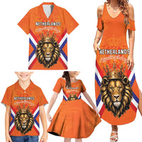 Personalized Netherlands King's Day Family Matching Summer Maxi Dress and Hawaiian Shirt Koningsdag Lion King With Crown