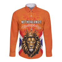 Personalized Netherlands King's Day Long Sleeve Button Shirt Koningsdag Lion King With Crown