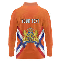 Personalized Netherlands King's Day Long Sleeve Polo Shirt Koningsdag Lion King With Crown