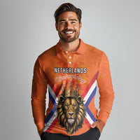 Personalized Netherlands King's Day Long Sleeve Polo Shirt Koningsdag Lion King With Crown