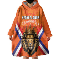 Personalized Netherlands King's Day Wearable Blanket Hoodie Koningsdag Lion King With Crown