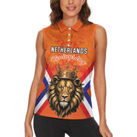 Personalized Netherlands King's Day Women Sleeveless Polo Shirt Koningsdag Lion King With Crown