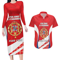 Poland-Lithuania Personalized Couples Matching Long Sleeve Bodycon Dress and Hawaiian Shirt Heraldic Eagle and Vytis Historical