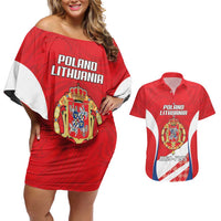 Poland-Lithuania Personalized Couples Matching Off Shoulder Short Dress and Hawaiian Shirt Heraldic Eagle and Vytis Historical