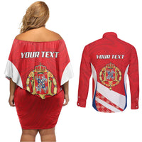 Poland-Lithuania Personalized Couples Matching Off Shoulder Short Dress and Long Sleeve Button Shirt Heraldic Eagle and Vytis Historical