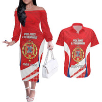 Poland-Lithuania Personalized Couples Matching Off The Shoulder Long Sleeve Dress and Hawaiian Shirt Heraldic Eagle and Vytis Historical