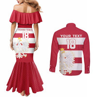 Custom Poland Rugby Couples Matching Mermaid Dress and Long Sleeve Button Shirt Biało-czerwoni Go Champion