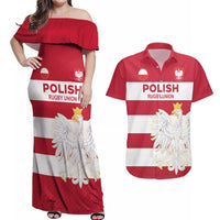 Custom Poland Rugby Couples Matching Off Shoulder Maxi Dress and Hawaiian Shirt Biało-czerwoni Go Champion