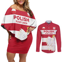 Custom Poland Rugby Couples Matching Off Shoulder Short Dress and Long Sleeve Button Shirt Biało-czerwoni Go Champion