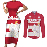 Custom Poland Rugby Couples Matching Short Sleeve Bodycon Dress and Long Sleeve Button Shirt Biało-czerwoni Go Champion