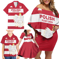 Custom Poland Rugby Family Matching Off Shoulder Short Dress and Hawaiian Shirt Biało-czerwoni Go Champion