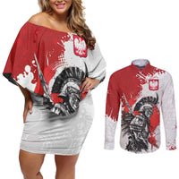 Polish Winged Hussar Couples Matching Off Shoulder Short Dress and Long Sleeve Button Shirt Grunge Style