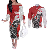 Polish Winged Hussar Couples Matching Off The Shoulder Long Sleeve Dress and Long Sleeve Button Shirt Grunge Style