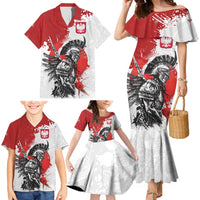 Polish Winged Hussar Family Matching Mermaid Dress and Hawaiian Shirt Grunge Style