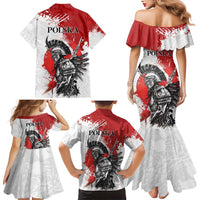 Polish Winged Hussar Family Matching Mermaid Dress and Hawaiian Shirt Grunge Style