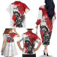 Polish Winged Hussar Family Matching Off The Shoulder Long Sleeve Dress and Hawaiian Shirt Grunge Style