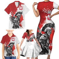 Polish Winged Hussar Family Matching Short Sleeve Bodycon Dress and Hawaiian Shirt Grunge Style