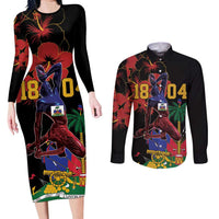 Haiti Negre Marron Couples Matching Long Sleeve Bodycon Dress and Long Sleeve Button Shirt Libete Egalite Fratenite