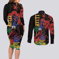 Haiti Negre Marron Couples Matching Long Sleeve Bodycon Dress and Long Sleeve Button Shirt Libete Egalite Fratenite