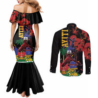 Haiti Negre Marron Couples Matching Mermaid Dress and Long Sleeve Button Shirt Libete Egalite Fratenite