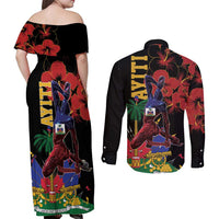 Haiti Negre Marron Couples Matching Off Shoulder Maxi Dress and Long Sleeve Button Shirt Libete Egalite Fratenite