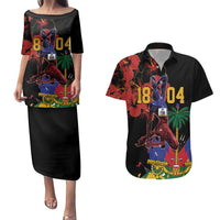 Haiti Negre Marron Couples Matching Puletasi and Hawaiian Shirt Libete Egalite Fratenite