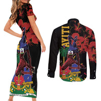 Haiti Negre Marron Couples Matching Short Sleeve Bodycon Dress and Long Sleeve Button Shirt Libete Egalite Fratenite