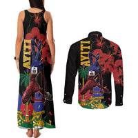 Haiti Negre Marron Couples Matching Tank Maxi Dress and Long Sleeve Button Shirt Libete Egalite Fratenite