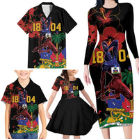 Haiti Negre Marron Family Matching Long Sleeve Bodycon Dress and Hawaiian Shirt Libete Egalite Fratenite