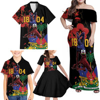 Haiti Negre Marron Family Matching Off Shoulder Maxi Dress and Hawaiian Shirt Libete Egalite Fratenite