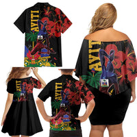 Haiti Negre Marron Family Matching Off Shoulder Short Dress and Hawaiian Shirt Libete Egalite Fratenite
