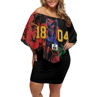 Haiti Negre Marron Family Matching Off Shoulder Short Dress and Hawaiian Shirt Libete Egalite Fratenite